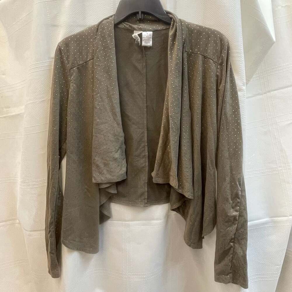 Mimi Chica Women's Brown Gold Studded Open Front Waterfall Cardigan Size Small